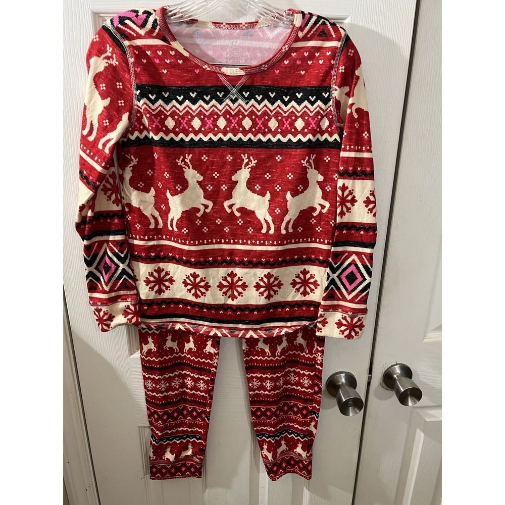 Justice Girls Size 12‎ Reindeer Fair Isle Red 2-Piece Pajamas Sleepwear Set NWOT